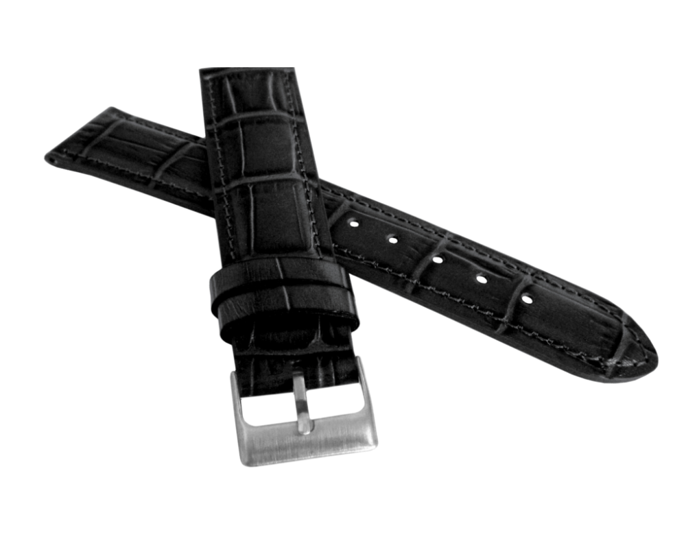 Černý prošitý řemínek LAVVU CROCO z luxusní kuže Top Grain - 20mm LSIUB20