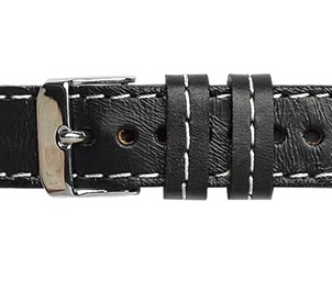 Kvalitní náhradní řemínek na hodinky Mavex H-5 B - černý, bíle prošívaný 18 mm