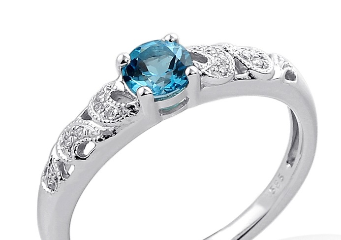 Klenoty Budín Zásnubní prsten s diamantem, bílé zlato briliant, modrý topaz (blue topaz) velikost 58 - 3860311