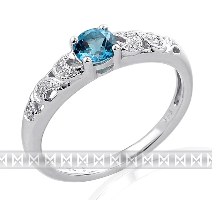 Klenoty Budín Zásnubní prsten s diamantem, bílé zlato briliant, modrý topaz (blue topaz) velikost 58 - 3860311