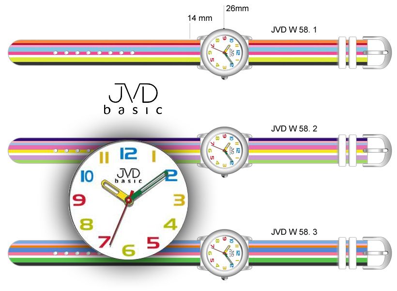 Dětské náramkové hodinky JVD basic W58.3 s duhovým páskem - POSLEDNÍ KUS Domažlice