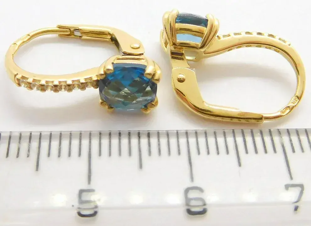 Klenoty Budín Dámské klasické zlaté náušnice se zirkony a blue topazy 585/2,56gr HK2239