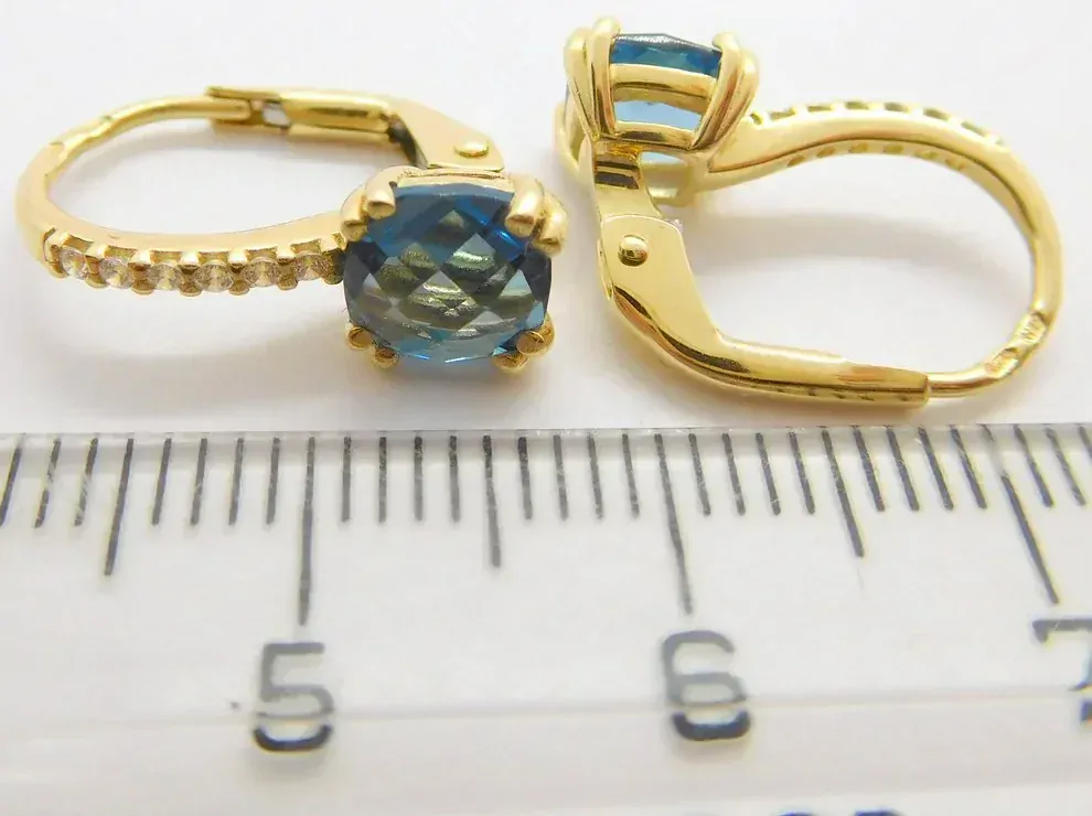 Klenoty Budín Dámské klasické zlaté náušnice se zirkony a blue topazy 585/2,56gr HK2239