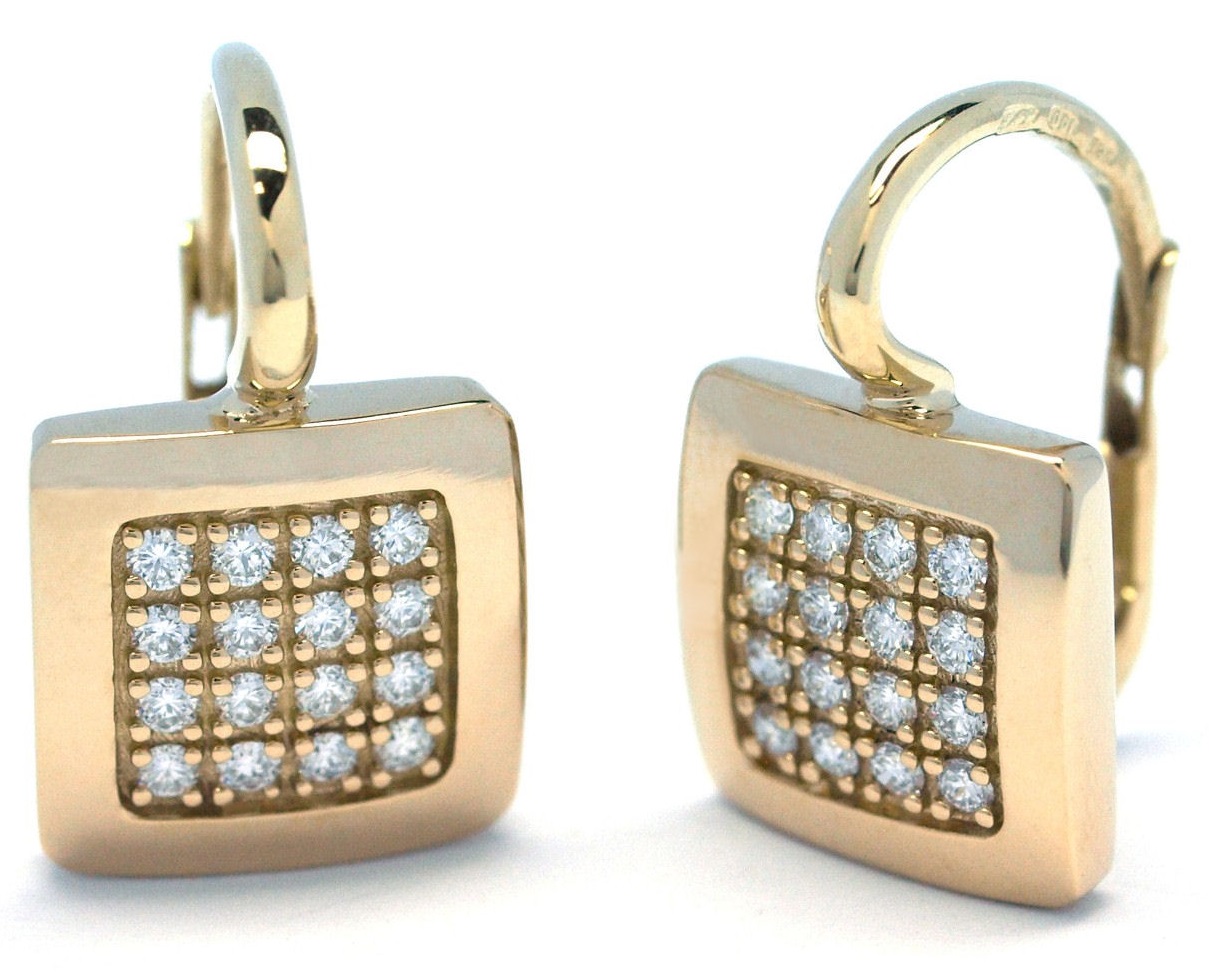 Luxusní zlaté náušnice s diamanty ze žlutého zlata na patent J-29939-18