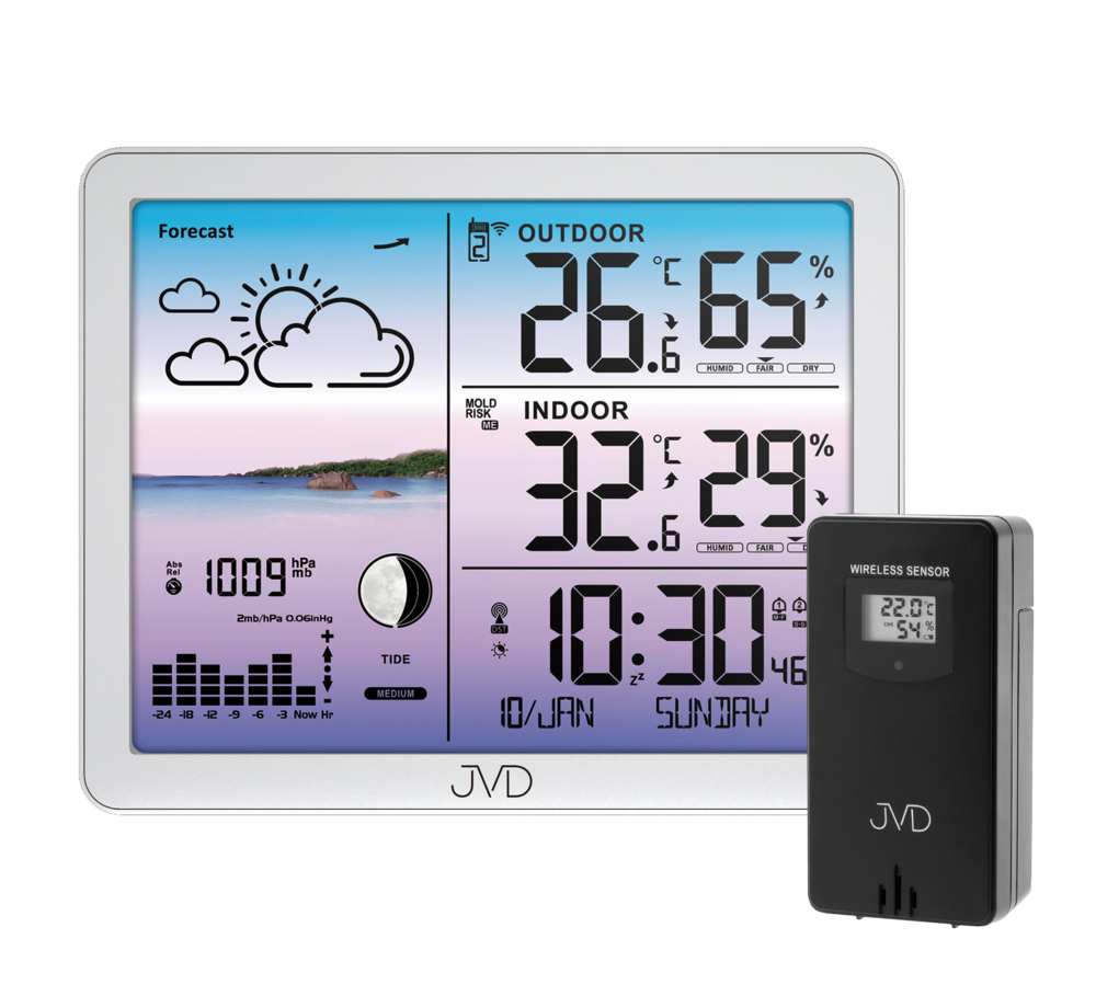 JVD Stříbrná barevná rádiem řízená meteorologická stanice JVD RB3566.2