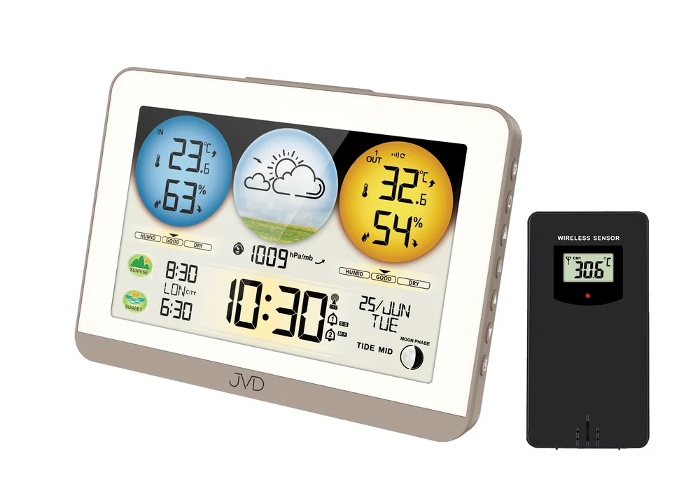 JVD Bílá digitální rádiem řízená meteorologická stanice JVD RB3409