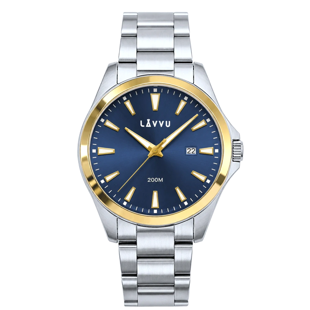 LAVVU 20 ATM Pánské vodotěsné ocelové hodinky ISBRYDER Gold-blue LWM0333