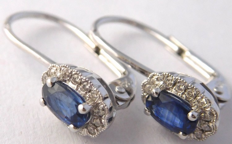 Luxusní diamantové náušnice z bílého zlata s modrými safíry 585/2,02gr 3880447