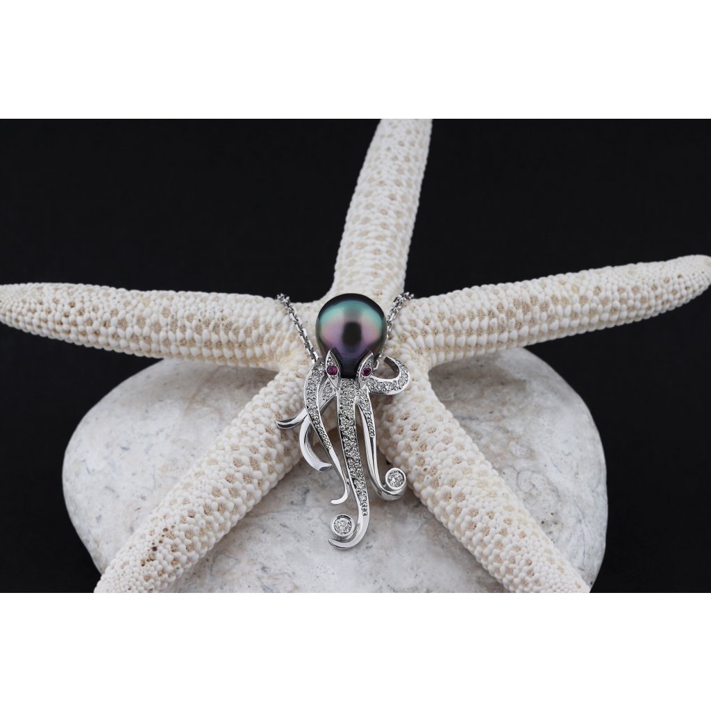Diamantový náhrdelník "chobotnička" s perlou a diamanty 585/7,15 gr J-31476