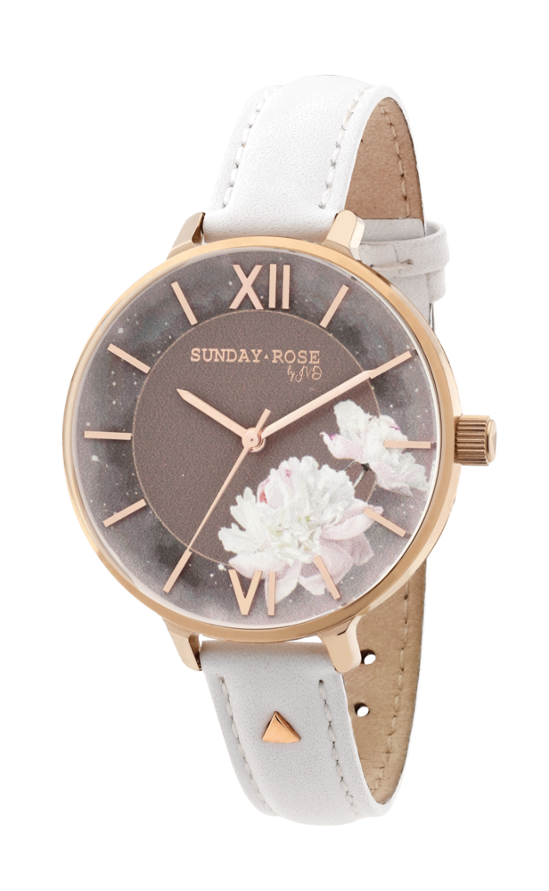 SUNDAY ROSE Dámské luxusní designové hodinky SUNDAY ROSE Enchanted Rosy Sunset Leather SUN-E04
