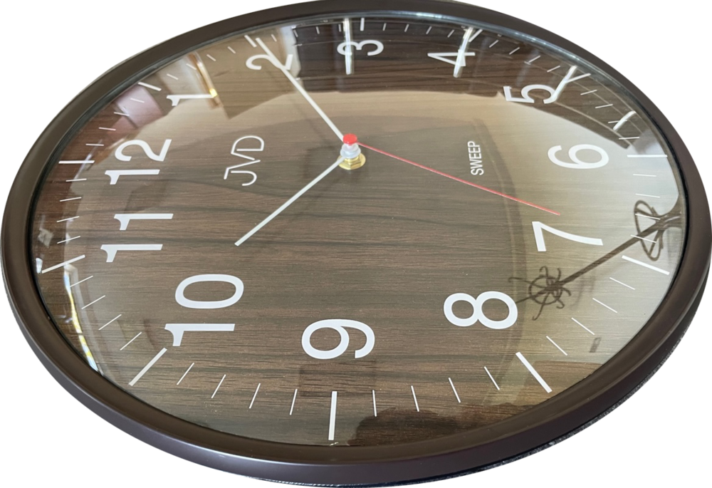 JVD Netikajcí analogové tiché nástěnné hodiny v imitaci dřeva JVD HA17.3