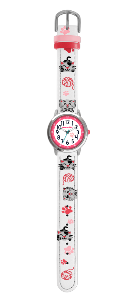 CLOCKODILE Bílé náramkové dívčí dětské hodinky KOČKY CWG5140