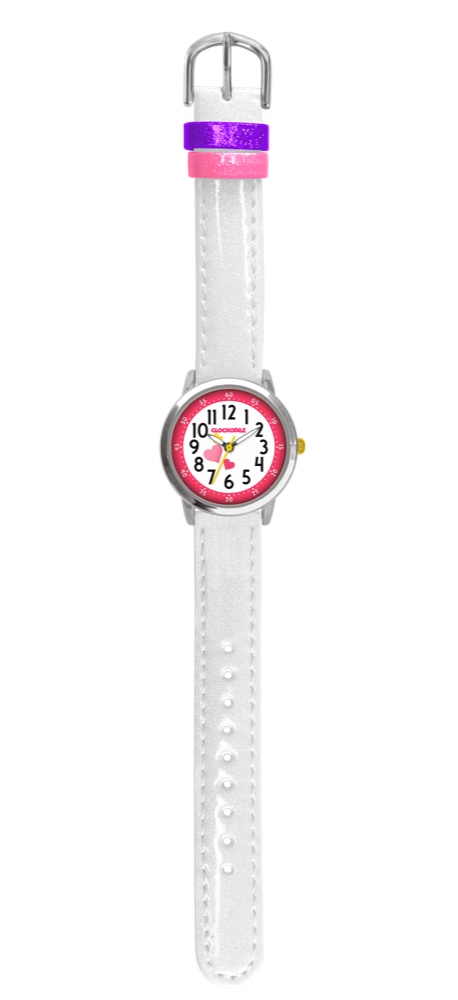 CLOCKODILE Bílé náramkové třpytivé dívčí dětské hodinky HEARTS CWG5067