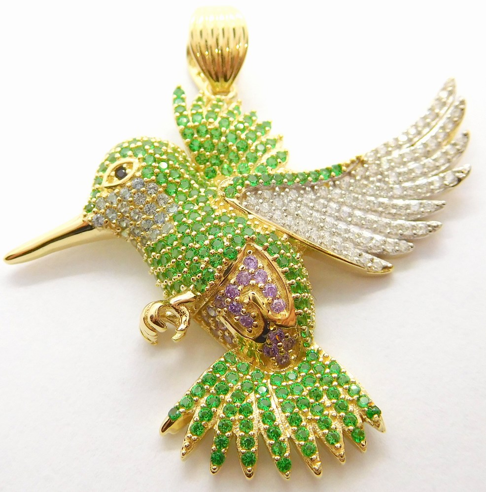 Klenoty Budín Mohutný zlatý přívěsek - kolibřík se zirkony a smaragdy 585/6,60gr HK3113