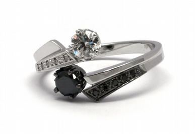 Luxusní diamantový prsten s přírodními diamanty (černé) 585/3,61 gr J-20757-12