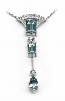 Šperkový diamantový náhrdelník s brazilským akvamarínem 585/3,60gr J-22053-13