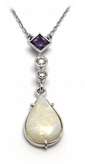 Zlatý diamantový náhrdelník s opálem,ametystem a diamanty 585/3,12gr J-17325-12
