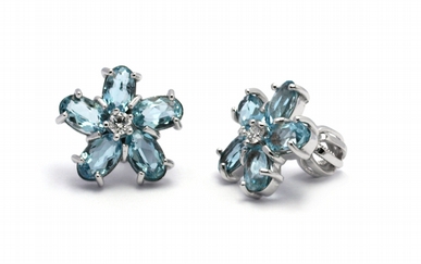 Diamantové náušnice s brazilskými akvamaríny 585/2,22 gr J-21137-12