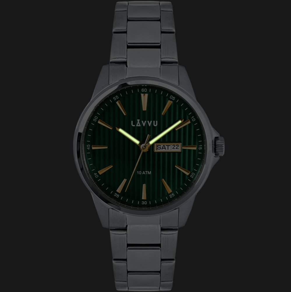 LAVVU Stylové náramkové pánské hodinky TRONES Green & Gold 100M LWM0272