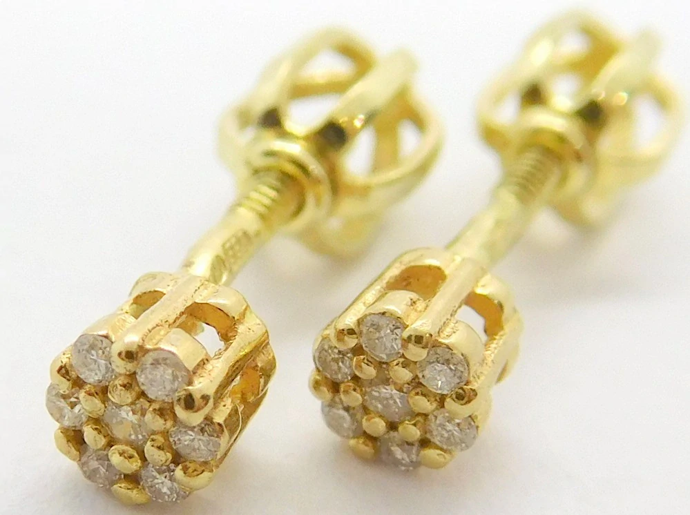 Klenoty Budín Dámské peckové zlaté náušnice s diamanty na šroubek 585/0,95gr 2ksx0,02ct + 12ks 0,05ct HKD65