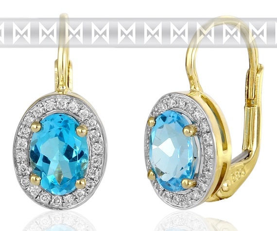 Diamantové náušnice s brilianty a velkými modrými blue topazy 3830140