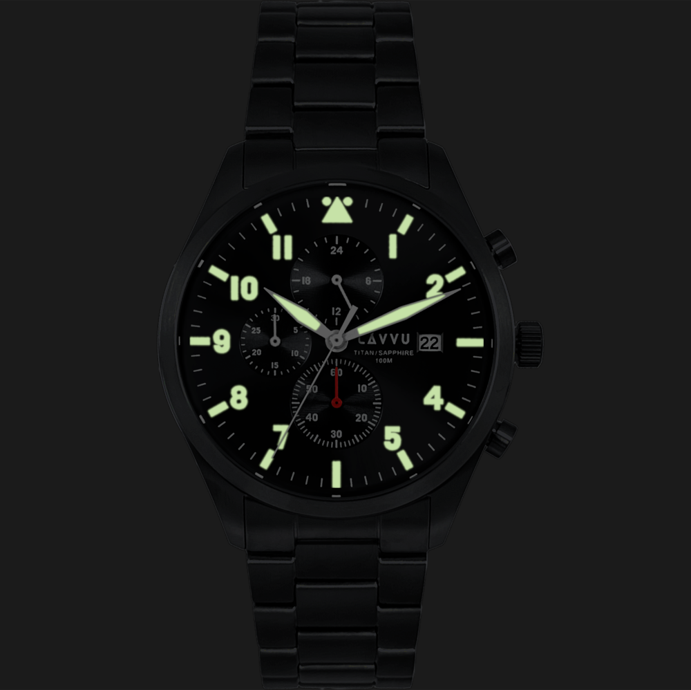 LAVVU Pánské titanové hodinky PILOT Chronograph Black 100M Sapphire LWM0292 černé