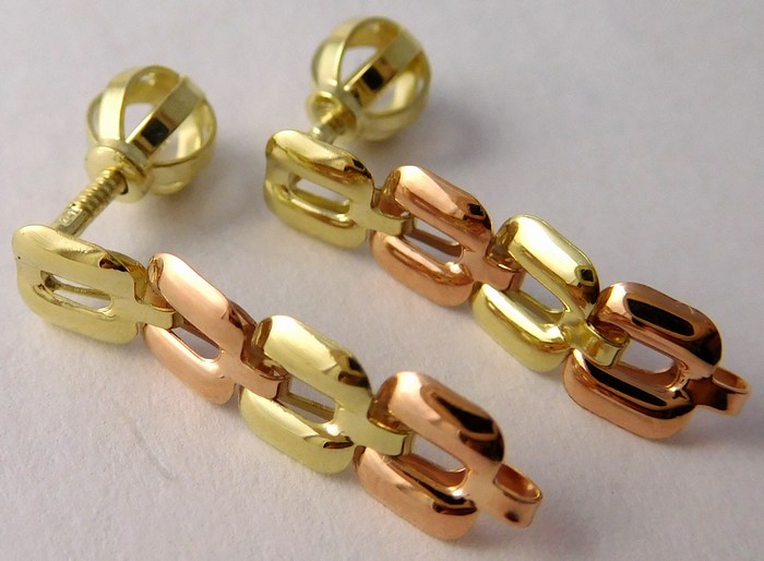 Klenoty Budín Visací zlaté náušnice z červeného a žlutého zlata na šroubek 585/1,05gr 231470044