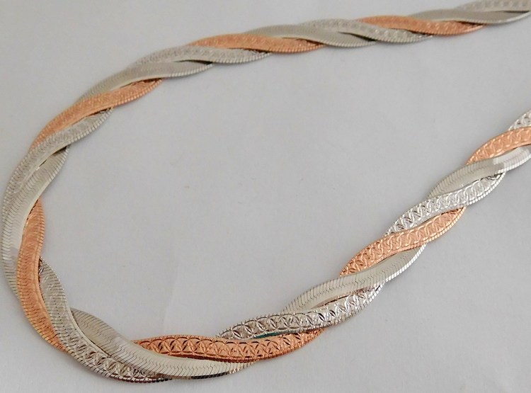 Stříbrný pletený náhrdelník (řetízek) - růžové zlacení 45cm 13,67gr 030498400027