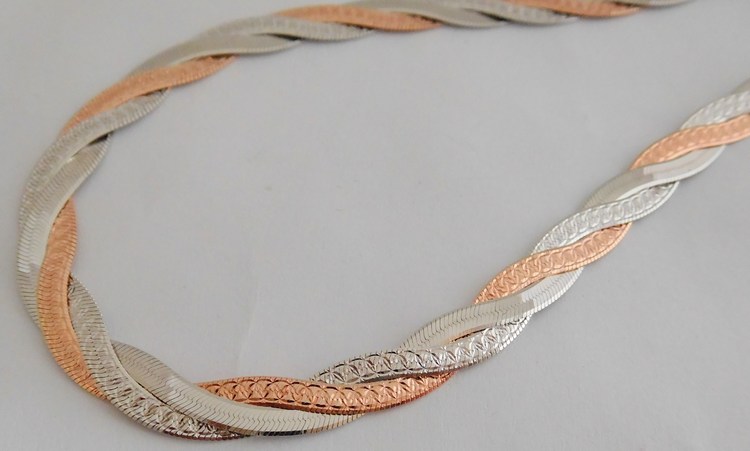 Stříbrný gravírovaný pletený náramek - růžové zlacení 19cm 6,38gr 030498300027