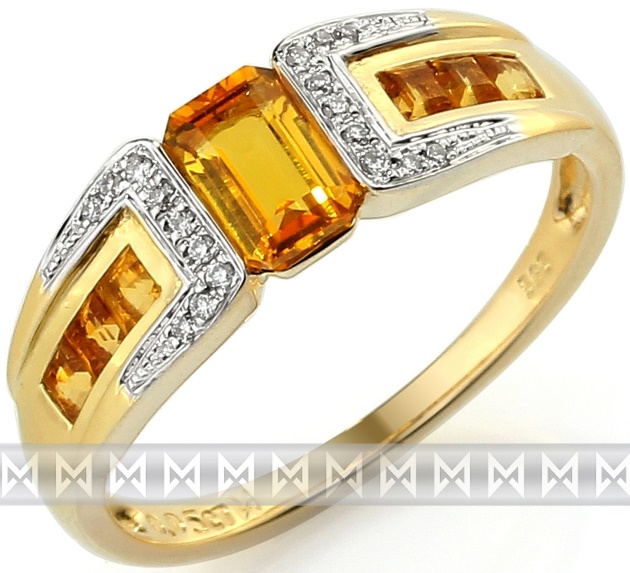 Luxusní zlatý prsten s pravými diamanty a žlutým citrínem 3811729