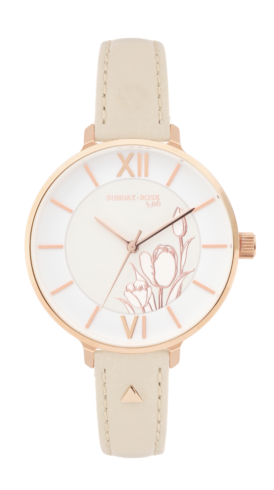 SUNDAY ROSE Dámské luxusní designové hodinky SUNDAY ROSE Fashion Tulip Leather SUN-F08