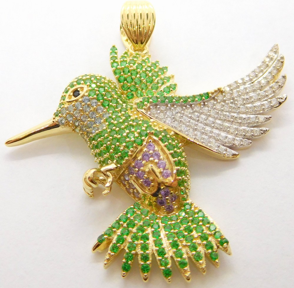Klenoty Budín Mohutný zlatý přívěsek - kolibřík se zirkony a smaragdy 585/6,60gr HK3113