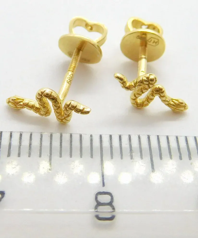 Klenoty Budín Dámské peckové zlaté náušnice na šroubek hadi 585/1,11gr H344