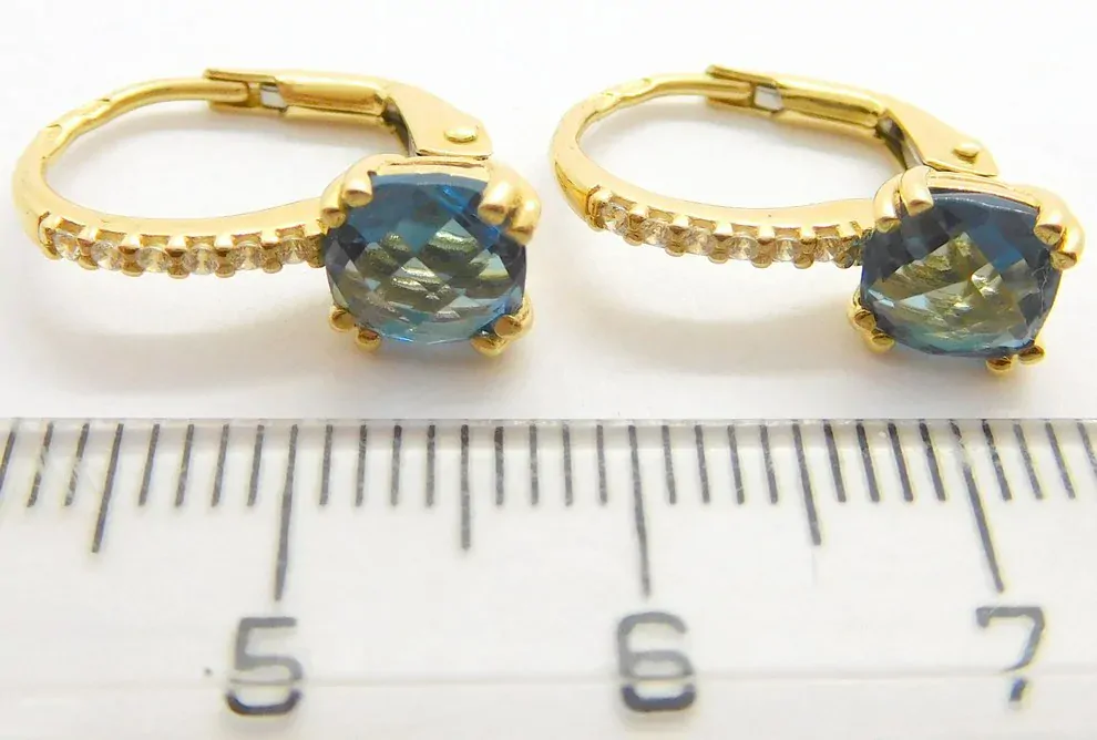 Klenoty Budín Dámské klasické zlaté náušnice se zirkony a blue topazy 585/2,53gr HK2240