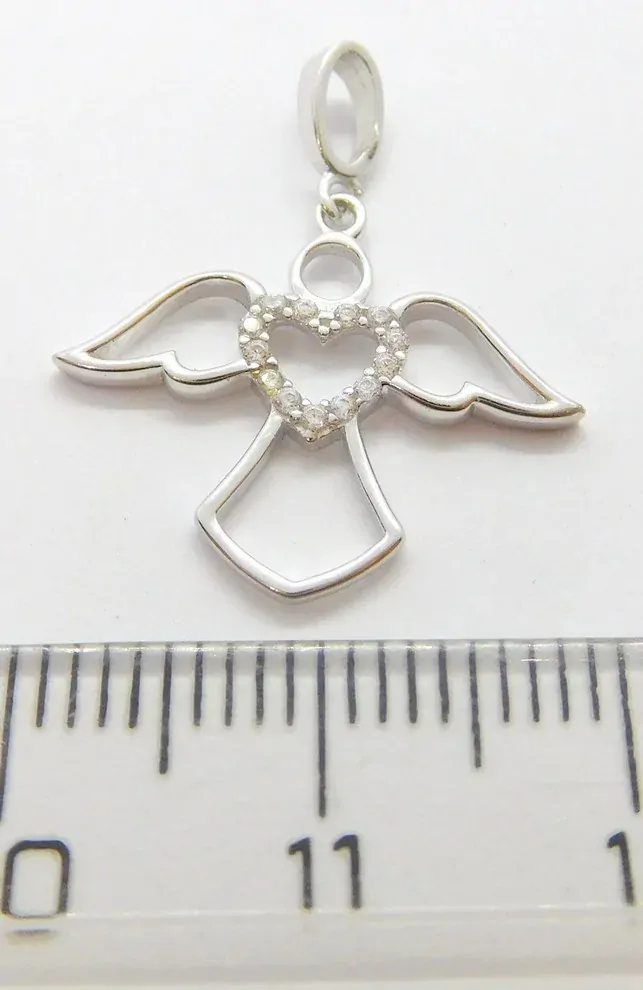 Klenoty Budín Dámský zlatý přívěsek posetý zirkony andělíček se srdíčkem 585/0,86gr HK3180