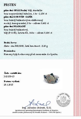 Diamantový prsten s opály a modrými safíry 585/5,25 gr J-22135-13