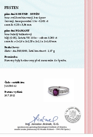 Luxusní zásnubní diamantový prsten s rubínem 585/2,17 gr J-21386-12
