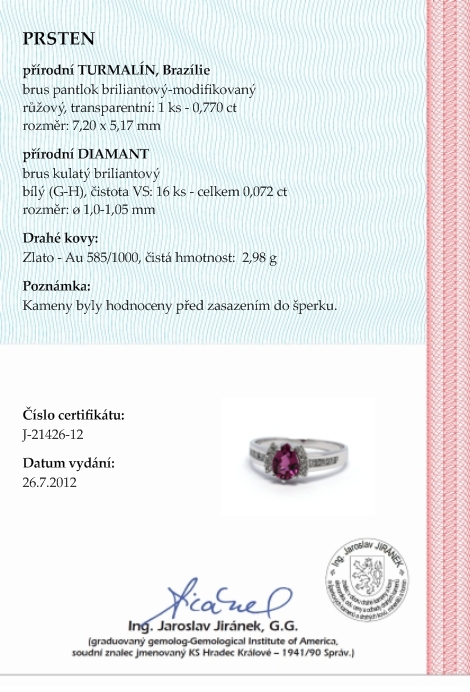 Luxusní zásnubní diamantový prsten s turmalínem 585/2,98 gr J-21426-12