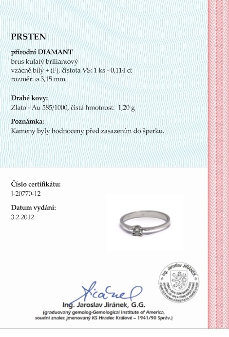 Krásný zásnubní prsten s přírodním diamantem 585/1,20 gr J-20770-12