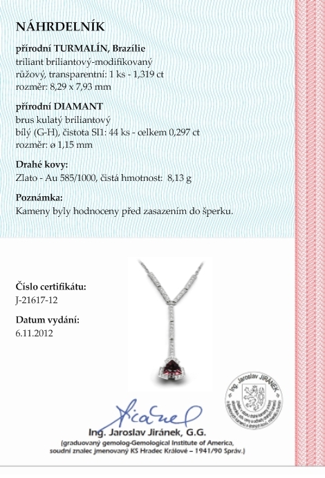 Šperkový diamantový náhrdelník s brazilským turmalínem 585/8,13gr J-21617-12