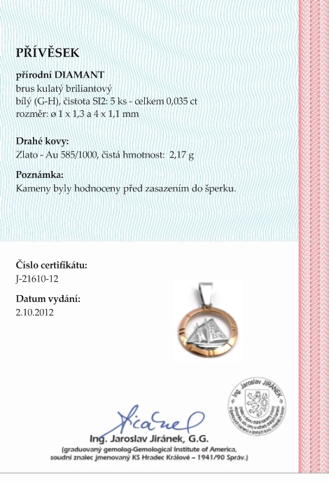 Diamantový zlatý přívěsek s diamanty plachetnice 585/2,17 gr J-21610-12