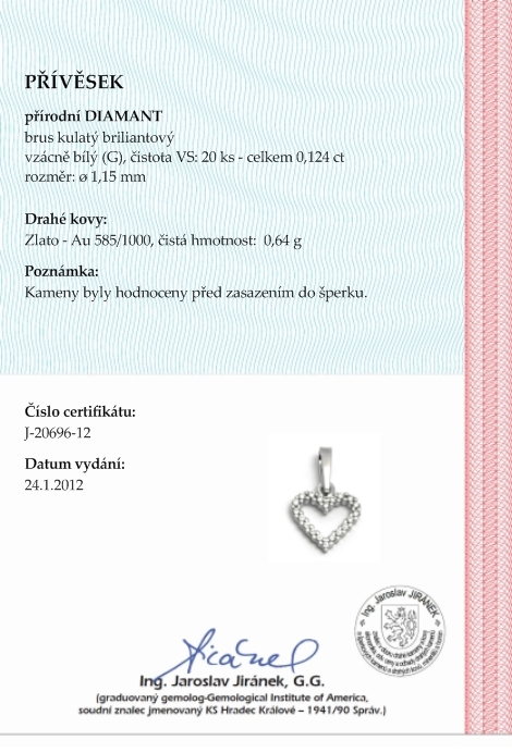 Diamantový zlatý přívěsek s pravými diamanty 585/0,64 gr J-20696-12