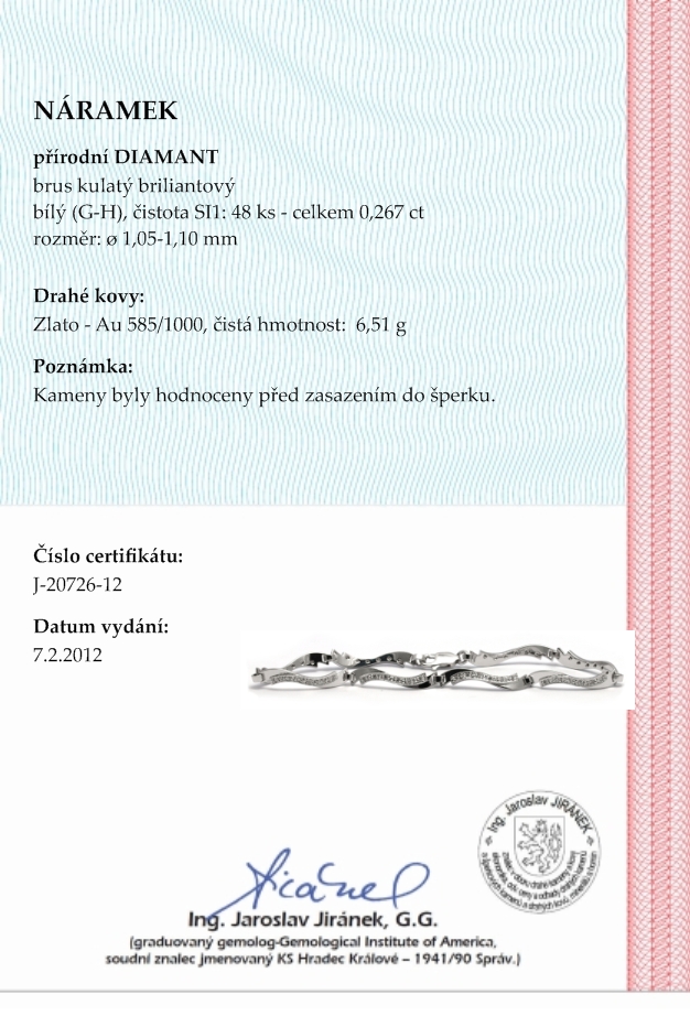 Luxusní diamantový zlatý náramek s broušenými pravými diamanty 585/6,51gr J-2072