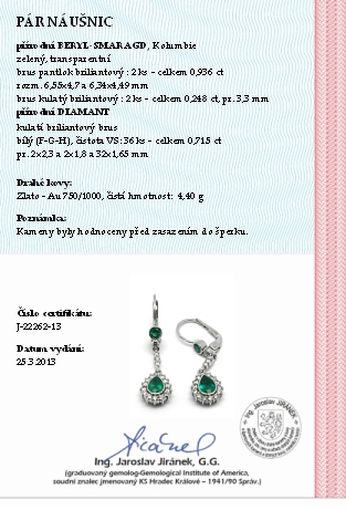 Zlaté náušnice s brazilskými zelenými smaragdy 585/4,04 gr J-22262-13