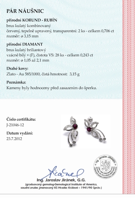 Diamantové náušnice s přírodními červenými rubíny 585/3,15 gr J-21046-12