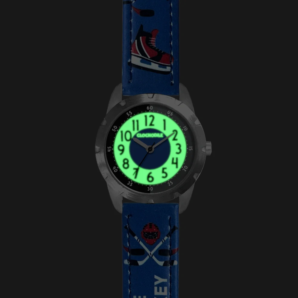 CLOCKODILE Dětské svítící modré chlapecké hodinky HOKEJ CWB0111