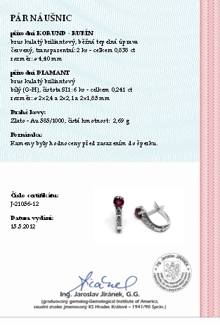 Diamantové náušnice s přírodními vzácnými rubíny 585/2,69 gr J-21056-12