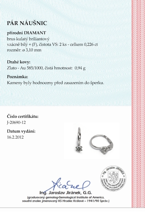 Diamantové náušnice s přírodními pravými diamanty 585/0,94 gr J-20690-12