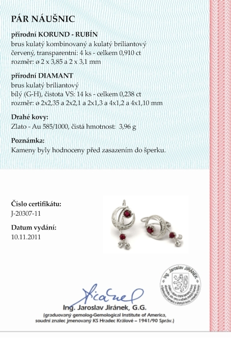 Luxusní náušnice s přírodními vzácnými rubíny 585/3,96 gr J-20307-11