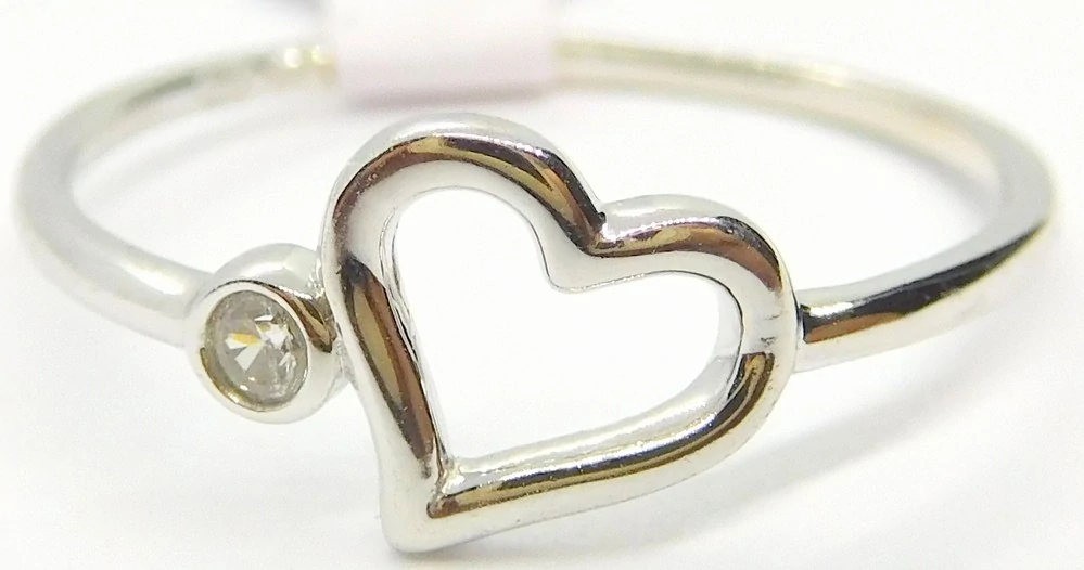 Klenoty Budín Dámský srdíčkový prsten z bílého zlata se zirkonem 585/1,16gr vel. 56 H750